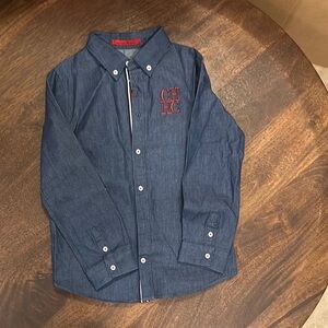 Carolina Herrera Blue Denim Shirt with Red Embroidery